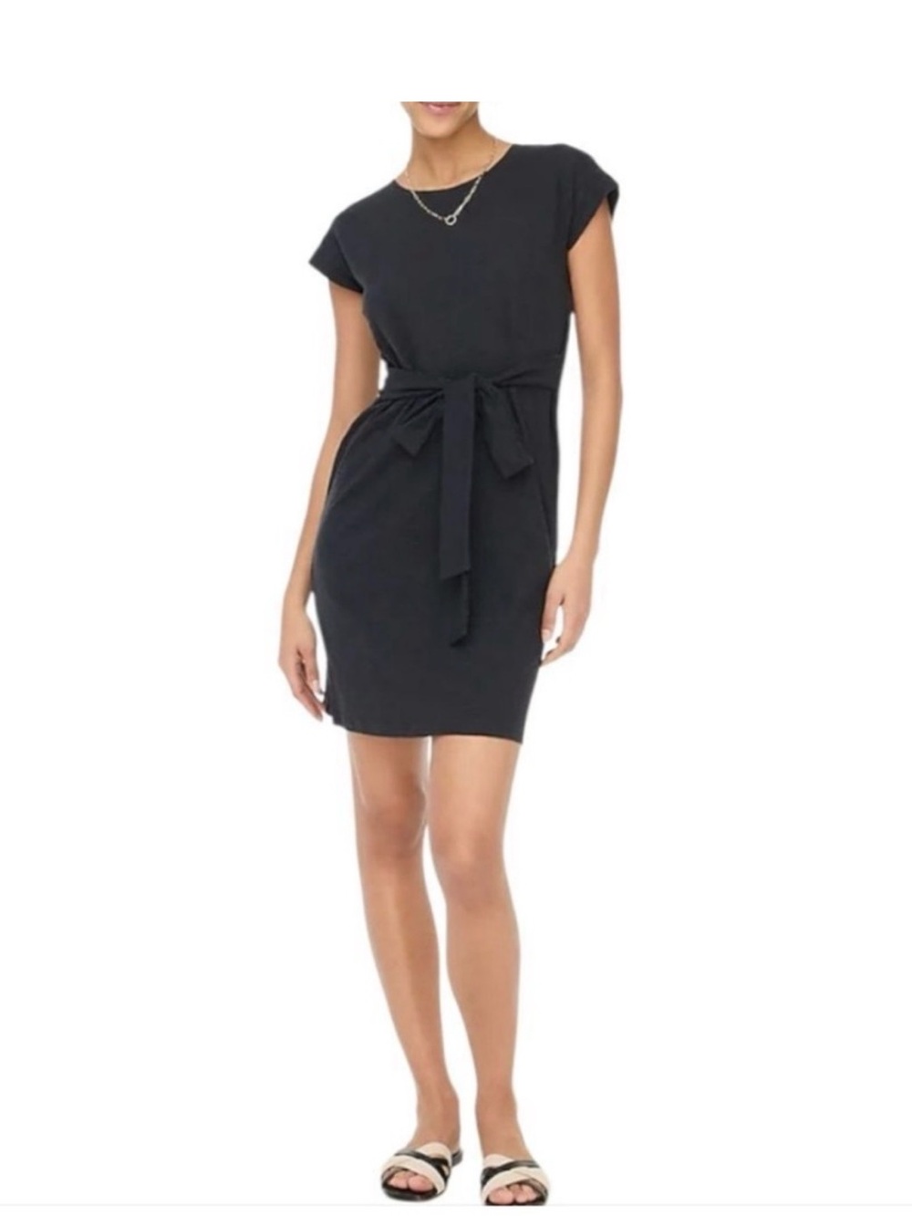 J Crew Striped Tie-Waist Dress - Black